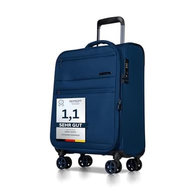 Cocoono Handgepäck Koffer 55x40x20 – Leichter Stoff Reisekoffer mit Rollen, TSA-Schloss, erweiterbar, 40L – Cabin Trolley für Flugreisen, 360° Doppelrollen, Robustes Hand Luggage (blau, M)