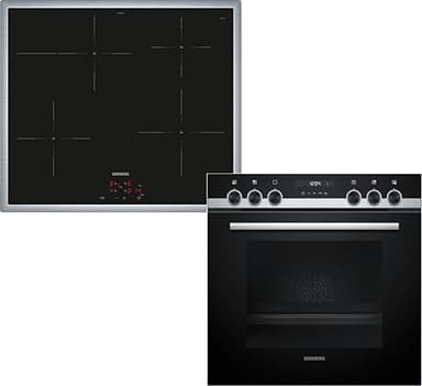 Siemens EQ522IB01, Einbau-Herd-Set, Bestehend aus HE517BBS4 Herd, 60 x 60 cm, Hydrolyse Selbstreinigung und Backautomatik, EI645CFB6E Induktionskochfeld, Bräterzone, Edelstahlrahmen