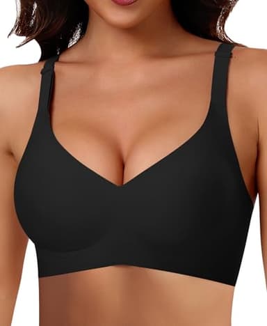 Ganado Damen BH Ohne Bügel Nahtloser BH Tiefem V-Ausschnitt Bralette Push Up BHS Soft Bequem BHS Bügellos Bustier (Schwarz, XL)