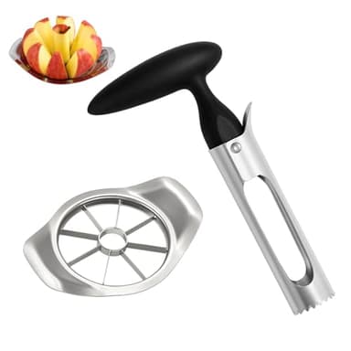 Apfelentkerner Set, 1 Apfelausstecher Schwarz + 1 Apfelteiler Edelstahl, Praktische Küchenhelfer für Obst und Gemüse, Ideal für Salate, Snacks und Mahlzeiten