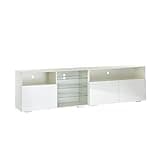 MMT TV-Standschrank, 200 cm, Weiß mit Soundbar-Regal, offener Stauraum, LED-Lichter, 200 cm lang, geeignet für Fernseher bis zu 90 Zoll, 65 Zoll, 75 Zoll, 84 Zoll, 84 Zoll (weiß)