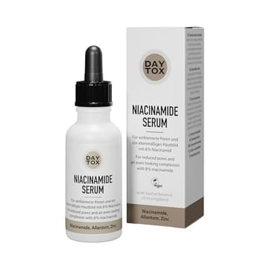 DAYTOX – Niacinamide Serum – Poren-verfeinerndes Gesichts-Serum mit 8% Niacinamid (Vitamin B3) und 1% Zink – Vegan, ohne Farbstoffe und Silikone – 30 ml