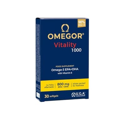 OMEGOR Vitality 1000 - NEU mit 85% Omega-3 TG! Zertifiziert 5* IFOS ab 2006 | EPA 500mg und DHA 250mg pro Perle. | Min. Konstruktion 90% Trigliceride und Molekularentfernung, 30 Kapseln