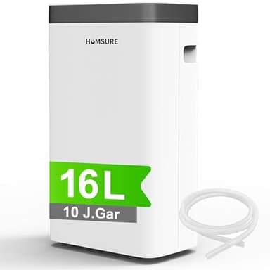 Luftentfeuchter 16L, Entfeuchter elektrisch, Luftentfeuchter Keller für Räume bis zu 122m³/25m², mit 1.2M Ablaufschlauch, Timer, 10 J. Gar.