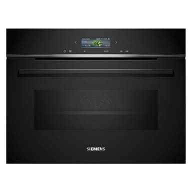 Siemens CM724G1B1, iQ700 Smarter Einbau-Kompaktbackofen mit Mikrowellenfunktion, 60 x 45 cm, 900 W, Made in Germany, Schwarz, Hydrolyse, Air Fry, Backofenassistent, Teleskopauszug, Farb-Touchscreen
