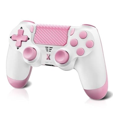 Quevati Wireless Controller für PS-4, Wireless Controller für Pro/Slim/PC, Bluetooth-Gamepad-Joystick mit Dual-Vibration, Touchpanel, 3,5-mm-Audiobuchse, sechs Achsen, verbesserte Ergonomie (Rosa)