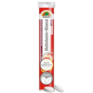 SUNLIFE Multivitamin Tabletten hochdosiert - 1 x 17 Stück - Mineral und Multivitamin Brausetabletten mit Orangen-Grapefruit Geschmack - Multi Vitamin Tabletten mit 10 Vitaminen und 5 Mineralstoffen