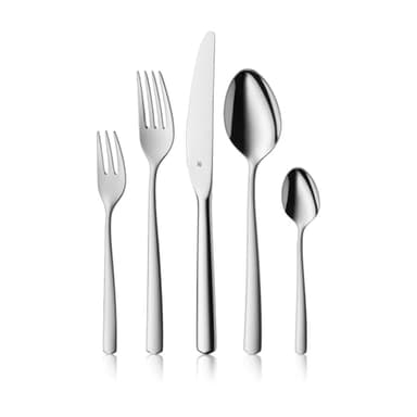 WMF Boston Edelstahl Besteck Set 6 Personen, Essbesteck Set 30 teilig, Monobloc-Messer mit Wellenschliff, Cromargan Edelstahl poliert, spülmaschinenfest, hochwertiger Besteckkasten