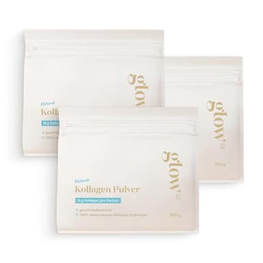 Glow25® Marine Collagen Pulver [3x300g] – Fisch Kollagen Hydrolysat – Peptide Typ 1 und 3 – Gute Löslichkeit – Neutral