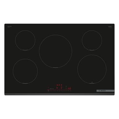 Bosch PIV831HC1E Serie 6, Smartes Induktionskochfeld 80 cm, Rahmenlos aufliegend, Dunstabzugshauben-Steuerung, Bratsensor Assist, Favoriten-Taste, Einfache Bedienung, Power Boost, Quick Start, Schwarz
