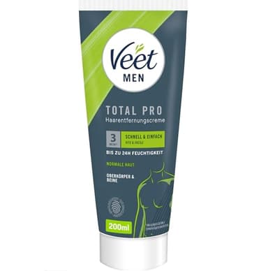 Veet Men Haarentfernungscreme für Oberkörper & Beine - Enthaarungscreme für Männer, Haarentfernung in 5-10 Minuten - 200 ml Tube & Spatel