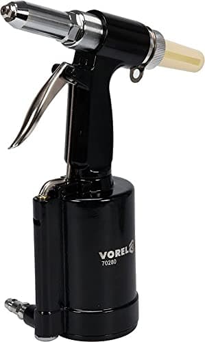 Vorel Druckluft Nietpistole | 2,4-4,8 mm | pneumatisch | 4 Mundstücke | Doppel-Backen | für Nieten aus STAHL, EDELSTAHL, ALUMINIUM | Presskraft: 720kg/7060N| Nietzange Nietpistole