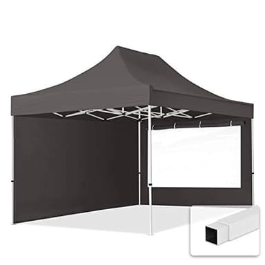 TOOLPORT 3x4,5m Faltpavillon Pavillon Partyzelt Gazebo Stahl 30mm, 2 Seitenteile, Panoramafenster, grau
