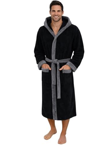 Morgenstern Bademantel Herren Kapuze Frottee 100% Baumwolle OEKO-TEX® Lang Cadiz Schwarz-Grau L