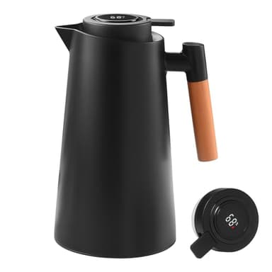 Thermoskanne 1L: Isolierkanne mit Temperaturanzeige, Kaffeekanne abgedichtet,Thermoskanne mit Rutschfester Griff, für Kaffee, Wasser, Milch und Tee, 12 Stunden Wärmespeicherung (Auslaufsicher)