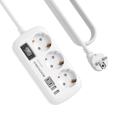 3 Fach Steckdose mit Überspannungsschutz Mehrfachsteckdose 4 USB(2 USB-C), Steckdose mit Schalter und 1,5M Kabel Steckdosenleiste Wandmontage für Heim Büro, Weiß