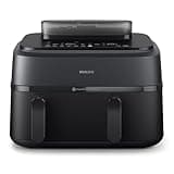 Philips Steam Airfryer 5000 Series Dual Basket - Airfryer & Dampfgarer in einem Gerät, 9L, RapidAir Plus Technologie, 19 Kochfunktionen, 90% weniger Fett, 2 Körbe, Dampfreinigung (NA550/00)