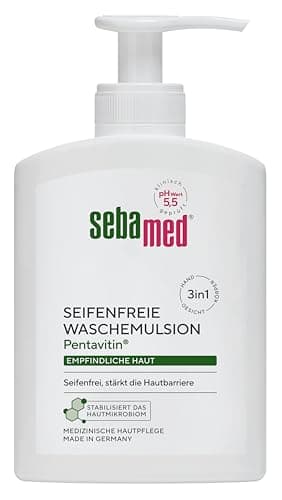 Sebamed Seifenfreie Waschemulsion mit Spender 200 ml, seifenfreie Reinigung für empfindliche Haut, stärkt die Hautbarriere, zur Hand-, Gesichts- und Körperreinigung geeignet