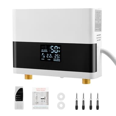 Strixorn 6000W Durchlauferhitzer Dusche/Küche - Elektrische Durchlauferhitzer mit LED-Temperaturdisplay und Fernbedienung, Sofort Heißes Wasser, Wandmontiert, IPX4 Schutz (für Bad/Küche/Camping)