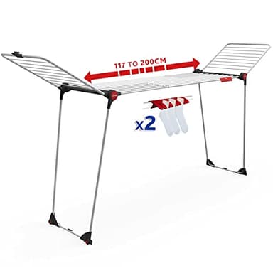 Vileda Infinity Flex Plus Wäscheständer | Ausziehbarer & Stabiler Flügeltrockner mit 30m XXL-Leinen - Für Innen- & Außenbereich, platzsparend & klappbar, 2m Länge, Hohe Flügel | Eco-Verpackung