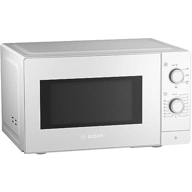 Bosch FFL020MW0 Serie 2 freistehende Mikrowelle, 26 x 44 cm, 800 W, Drehteller 27 cm, Türanschlag Links, AutoPilot 7 mit 7 Automatikprogramme, Reinigungsunterstützung, LED-Touchdisplay, Weiß