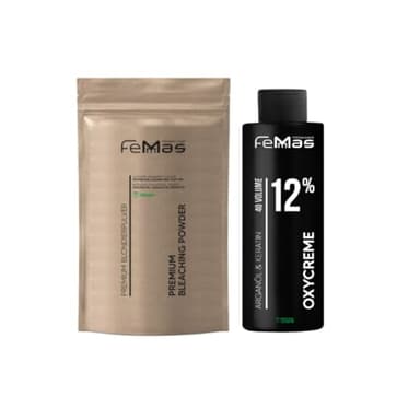 FemMas Blondier-Set: Premium Blondierpulver 100g & Oxycreme 100ml| Perfektes Starter Set für blonde Haare | für bis zu 9 Tonstufen hellere Haare in Salon Qualität (Blond, 12%)