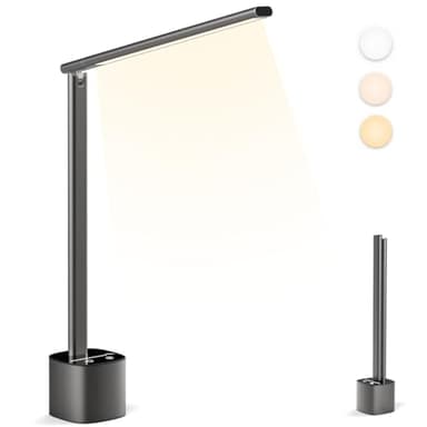 Hapfish Schreibtischlampe LED Dimmbar Touch, Schreibtischleuchte Akku Aufladbar, Tageslichtlampe Klappbar und Drehbar, 5000mAh Modern Kabellos Tischlampe für Büro, Outdoor, Nachttisch (Grau)