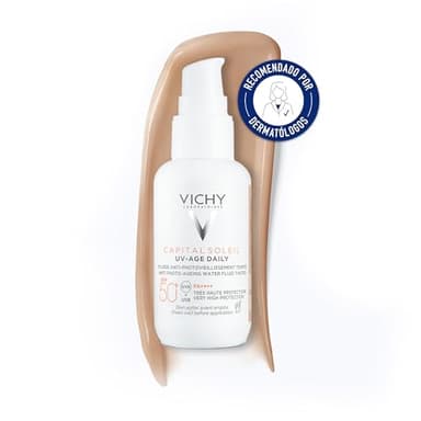 VICHY UV-Age Daily getönt LSF 50+, Getönte Sonnencreme mit Breitbandschutz vor UVA- und UVB-Strahlen, Anti-Aging-Effekt, Entgegenwirkung Pigmentflecken und Falten, Capital Soleil, 40 ml