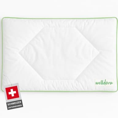 Welldora Kinderkissen 40x60 cm – flaches Kinderkissen (1–6+ Jahre), antibakteriell & antiallergisch, 100% Baumwollbezug, Oeko-TEX® Zertifiziert, waschbar & liebevoll gestaltet