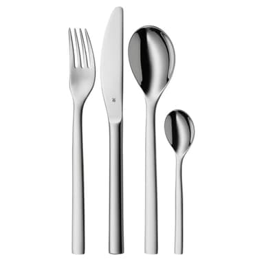WMF Nuova Besteckset für 1 Person, 4-teilig, Monobloc-Messer, Cromargan Edelstahl poliert, spülmaschinengeeignet