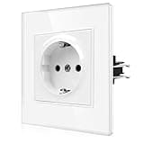 CNBINGO Schuko Einzelsteckdose mit Krallen - Einzel Wandsteckdose mit Glasscheibe - 16Amp EU-Standard Steckdose Unterputz mit Kindersicherung - 1 Fach Weiß