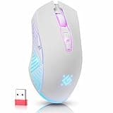 Defender® Pandora Kabellose Gaming Maus - Geräuschlose Klicks - 5 programmierbare Tasten - RGB-Beleuchtung(On/Off) - bis zu 120 hrs Akkulaufzeit - Wireless Gamer Maus für PC, Mac, Laptop, Weiß