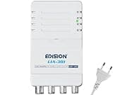 EDISION LIA-301 Hausanschlussverstärker UHF/VHF, 5-20db, 98dBmV, Frequenzbereich 47-694Mhz, geeignet für Kabelfernsehen, Terrestrisch und Radio, 5G LTE Filter, 1 Eingang, 3 Ausgänge, IEC Anschlüsse
