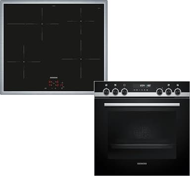 Siemens PQ521IB02, Einbau-Herd-Set, Bestehend aus HE578BBS4 Herd, 60 x 60 cm, Pyrolyse Selbstreinigung und Backautomatik, EI645CFB6E Induktionskochfeld, Kombi-Induktion, Edelstahlrahmen
