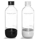 Thorder 2er-Pack Soda-Flaschen - 1L - für Soda-Maschinen - BPA-frei - PET-Kunststoff - auslaufsicheres Gewinde-Design - wiederverwendbar (Schwarz+Weiß)