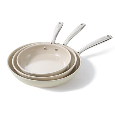 Redchef Pfannenset Keramik Induktion, Antihaft Bratpfannen 20 24 28 cm für alle Herdarten, PTFE-frei PFAS-frei PFOA-frei, Induktionsgeeignet, Backofenfest, Spülmaschinenfest (beige)
