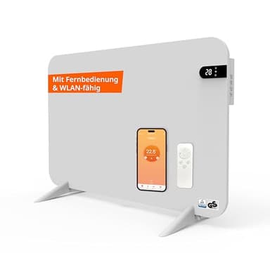 Könighaus 450W Smart 𝗗𝘂𝗮𝗹-𝗜𝗻𝗳𝗿𝗮𝗿𝗼𝘁𝗵𝗲𝗶𝘇𝘂𝗻𝗴 𝐕𝟐 - Standgerät/Wandmontage - WLAN App-Steuerung mit Fernbedienung - Heizkörper inkl. Handtuchhalter, Standfüße & Befestigung Farbe: Weiß