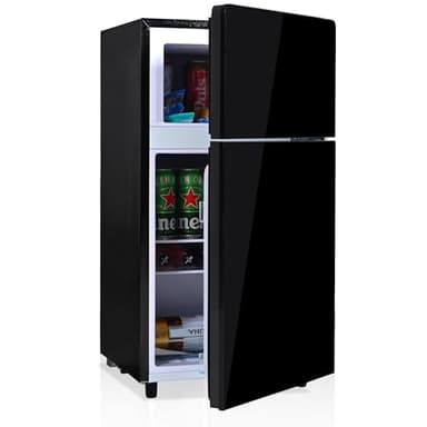kozamas 72L Mini Kühlschrank mit Gefrierfach & schwarzer Glastür – Ultraleiser Betrieb (39 dB) mit 7-Stufen-Temperaturregelung – Ideal für Büro, Küche und Wohnmobil