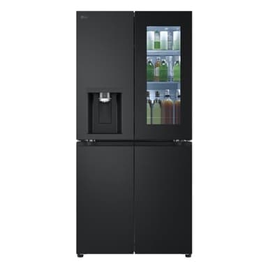 LG GMG861EPAE InstaView SLIM Multi-Door, Klasse E, 508 L, Kühlschrank mit Gefrierfach, Eis-, Crushed Ice- Wasserspender mit UVnano, Total NoFrost, Smart Inverter Kompressor, Wi-Fi, Farbe Matte Black