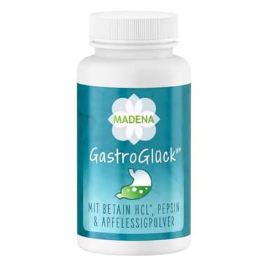 MADENA GastroGlück Enzym-Komplex zur Unterstützung der Magensäureproduktion, 60 Kapseln mit Betain HCI, Pepsin, Apfelessig, Riboflavin und Enzianwurzelextrakt, vegan