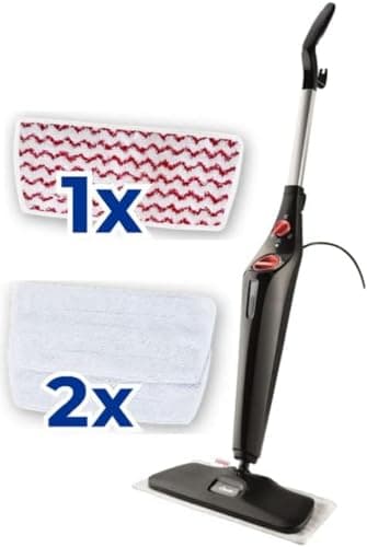 Vileda Steam Plus XXL Dampfreiniger| Hygienischer Bodenreiniger mit PowerPad und 2 Mikrofaserbezügen - Für große Flächen, Fliesen, Laminat & Parkett| Aufheizzeit: 15 Sekunden| Eco-Verpackung | Schwarz