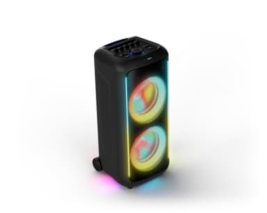 Philips TAX5000E Bluetooth-Party-Lautsprecher, 200 W Leistung, Bass+, Lichtshow, 14 Std. Akku, TWS, Auracast, Mikro-/Gitarren-Eingänge, IPX4-Spritzwasserschutz, USB, AUX, App-Steuerung, Räder, Griff