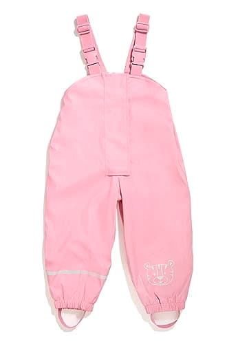 Regenhose für Kinder | mit Fleece gefüttert | Öko-Tex | winddicht | wasserdicht | elastische Schulterträger | Kinder Matschhose Buddelhose für Jungen und Mädchen (122-128 (7-8 Jahre), rosa)