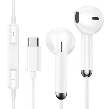 Kopfhörer mit Kabel USB C für Samsung Galaxy S25 Ultra S24 FE S23 S22 S21 A17 5G A16 A15 A56 A55 A36, In-Ear Kopfhörer USB C Ohrhörer Headset mit Mikrofon für iPhone 17 Air 16 Pro 15, Google Pixel 10