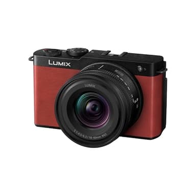 Panasonic Lumix DC-S9NE-K Spiegellose Vollformatkamera, Open Gate Vlogging, 24,2 MP, 6K/4K, 779-Punkt-PDAF, Bildstabilisierung, LUT's, 180°-Flexibler-Monitor, 5 GHz WLAN, Rot, mit Objektiv S-R1840E