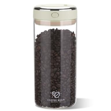 MICHIHOMIE Kaffeedose Luftdicht Glas, 1.7L Kaffeebohnen Behälter mit Auslassventil und Datumsanzeige, Transparent Kaffeebohnen Aufbewahrung für Kaffeebohnen, Nüsse, Kakao, Teeblätter