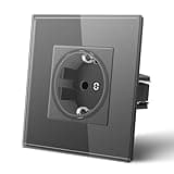 MVAVA Schuko Steckdose EU-Standard 1 Fach Glas Platte Unterputz Steckdose Einfache Installation 86mm×86mm 3-Draht Erforderlich Grau