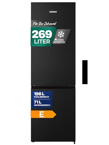 Heinrich´s Kühlgefrierkombination 269 Liter, Kühlvolumen 198L, Gefrierfach 71L,LED Beleuchtung,Kühlschrank Türanschlag wechselbar, leise 39dB,große Tiefkühlboxen, 7 Temperaturstufen, (inox-schwarz)