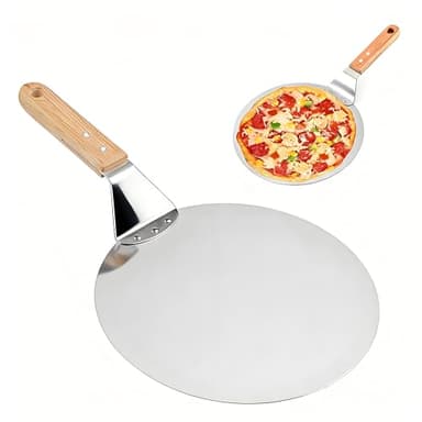 Yuiturt Pizzaschieber, 10 Zoll Pizzaschieber Edelstahl, Pizzaschaufel mit Holzgriff und Edelstahl-Metall-Tablett, Profi Pizzaschaufel Großer Fläche für hausgemachte Pizzen, Gebäck, Teig