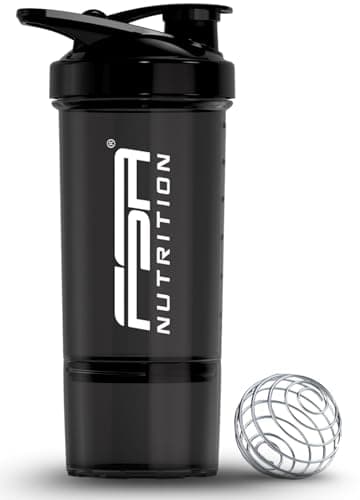 FSA Nutrition Shaker mit Pulverfach und Kugel, frei von BPA, 600 ml, Schwarz